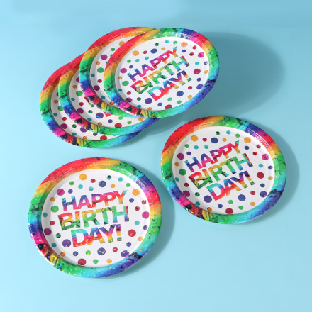 Colorful Birthday Letters Circular Paper Plate(6 Count) 2#