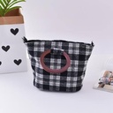 Plaid Handbag Purse with Wooden Handle