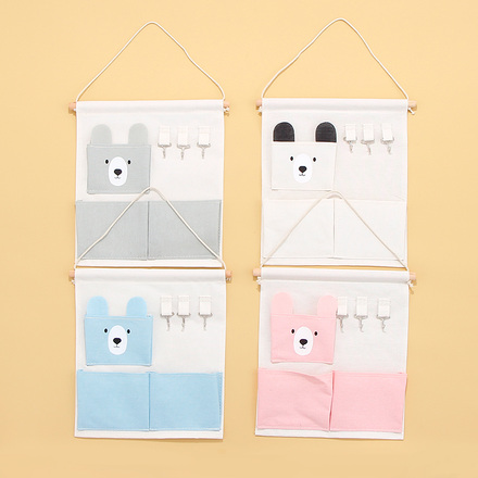 Ear Bear Series Hanging Storage Bag with 3 Pockets and 3 Hooks