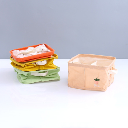 Embroidery Fruit Square Fabric Storage Container with 4 Comparments