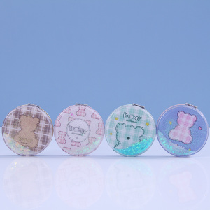Plaid Bear Glitter Portable Round Mirror