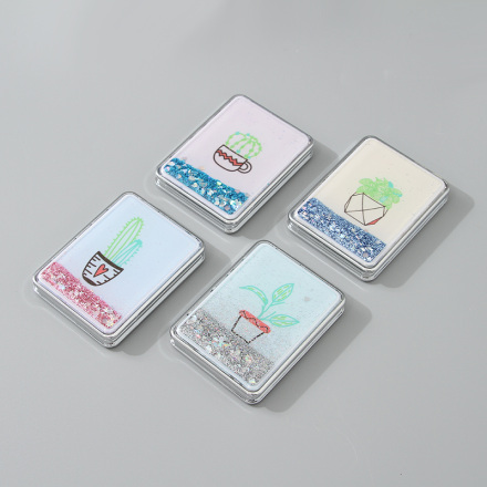Portable Rectangular Makeup Mirror (Glitters Series - Potted Plant)