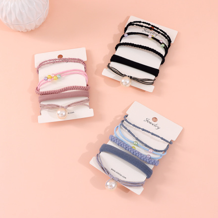 Simple Artificial Pearl Knitting Hair Tie Set of 5 PCS
