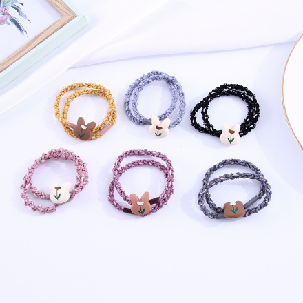 Cute Resin Flower Bunny Shape Hair Tie 2 Pieces