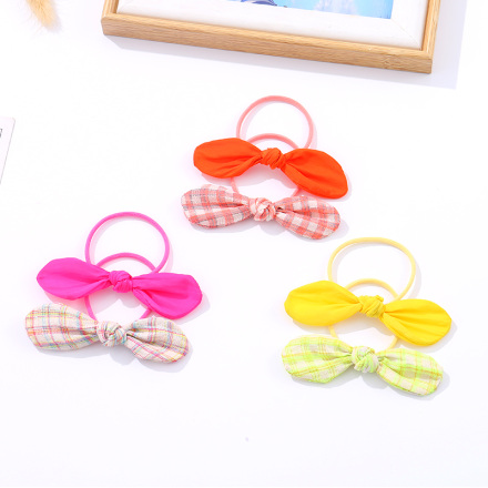 Fluorescent Checks Bunny Ear Hair Tie 2PCS