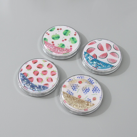Portable Round Makeup Mirror (Glitters Series - Fruit 1)
