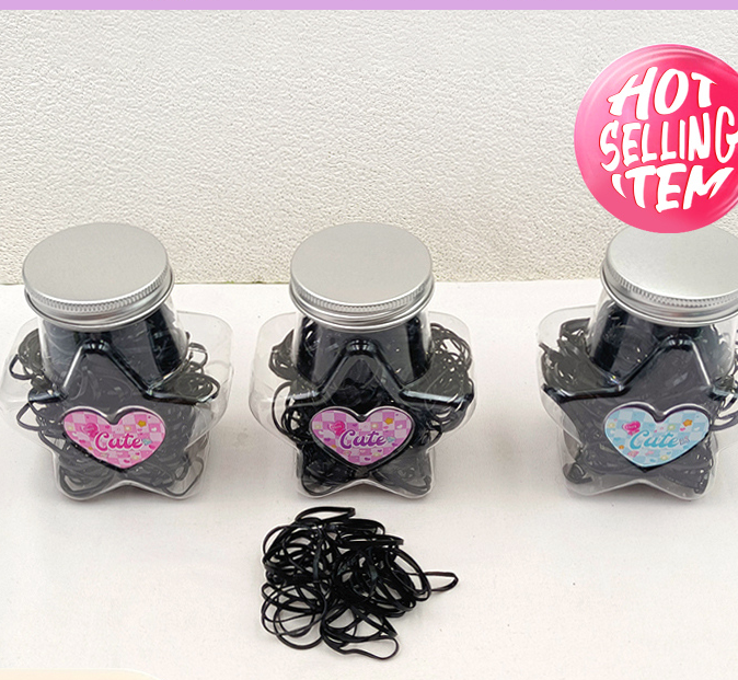 Black Disposable Hair Ties with Star Box
