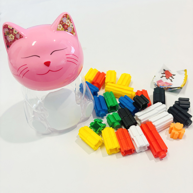 Magic Building Blocks with Cute Pink Cat Shaped Container