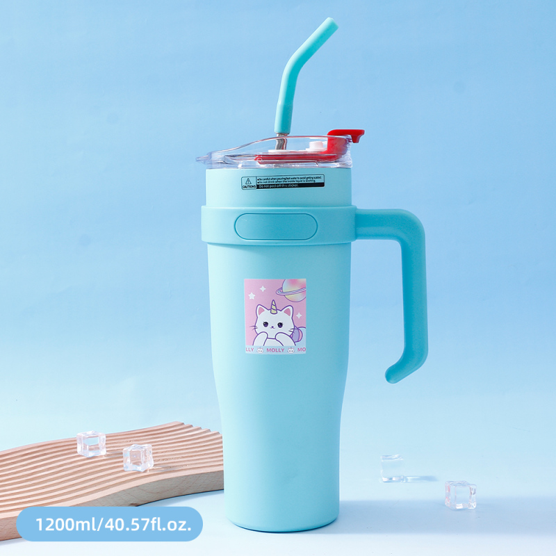 12ml4.57fl.oz. Starlight Family Large Capacity Basic Vacuum Flask with Straw (Blue)