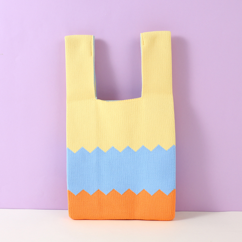 Trendy Plaid Knitted Handbag (Yellow)