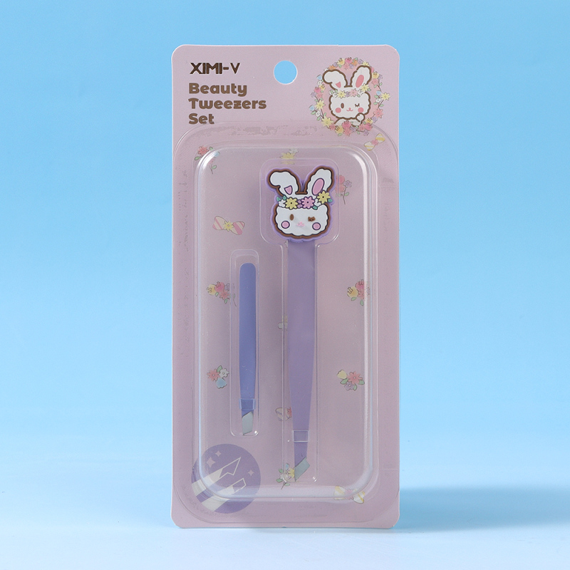 Garden Bunny Beauty Tweezers Set - Large Hookt Tip + Small Slant Tip (Purple)