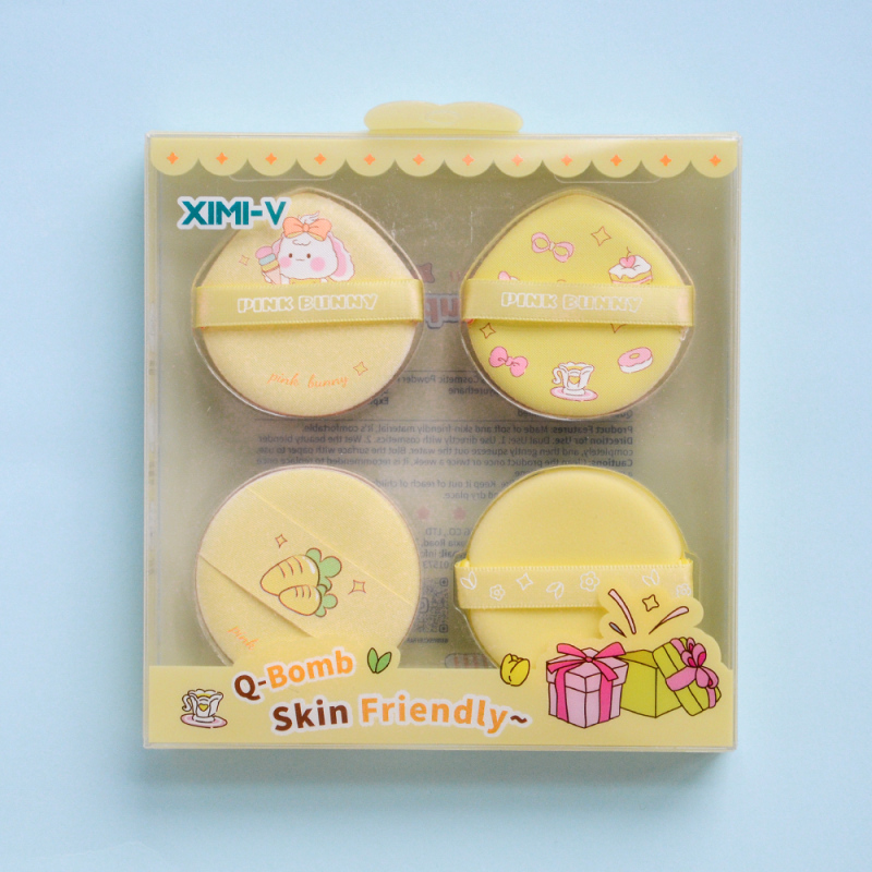 Cute Bunny Series Cosmetic Powder Puff 4PCSSet (Yellow)