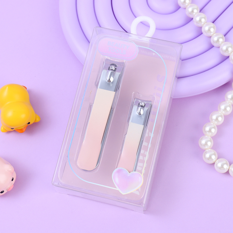 Purple Series Nail Clippers 2PCS (Large Flat Edge + Small Flat Edge) Pink