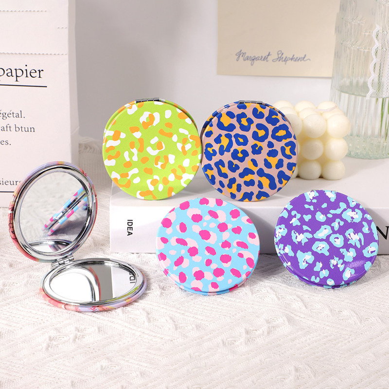 Leopard Printed Round Portable Mirror