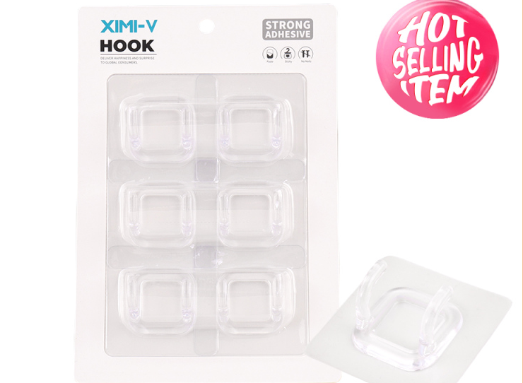 Creative Double Hook Traceless Sticky Hooks 6 PCS (Clear)