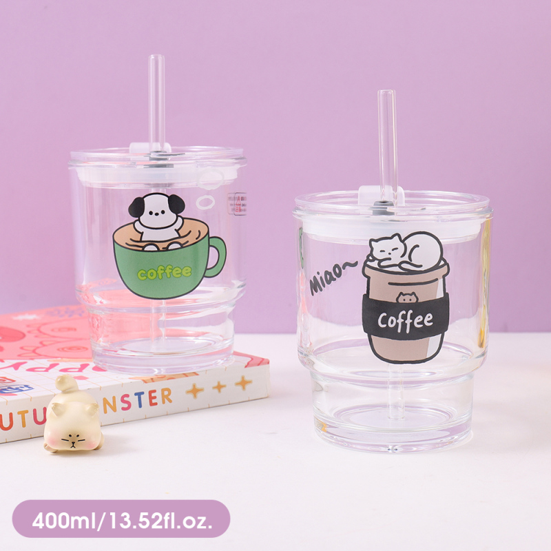 400ml/13.52fl.oz. Coffee Pet  Straw Glass