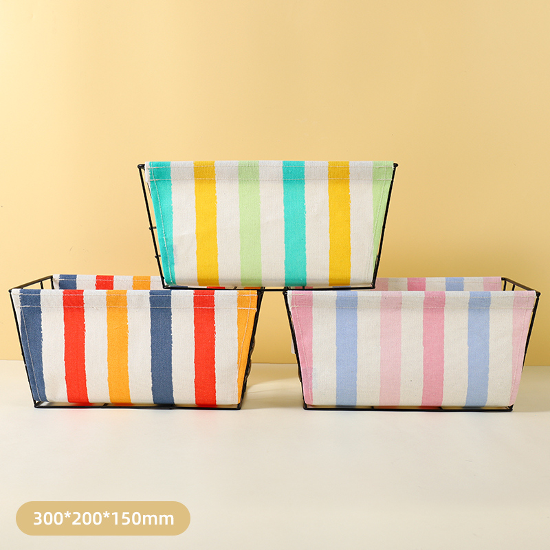 Colorful Stripe Series Large Iron Frame Basket