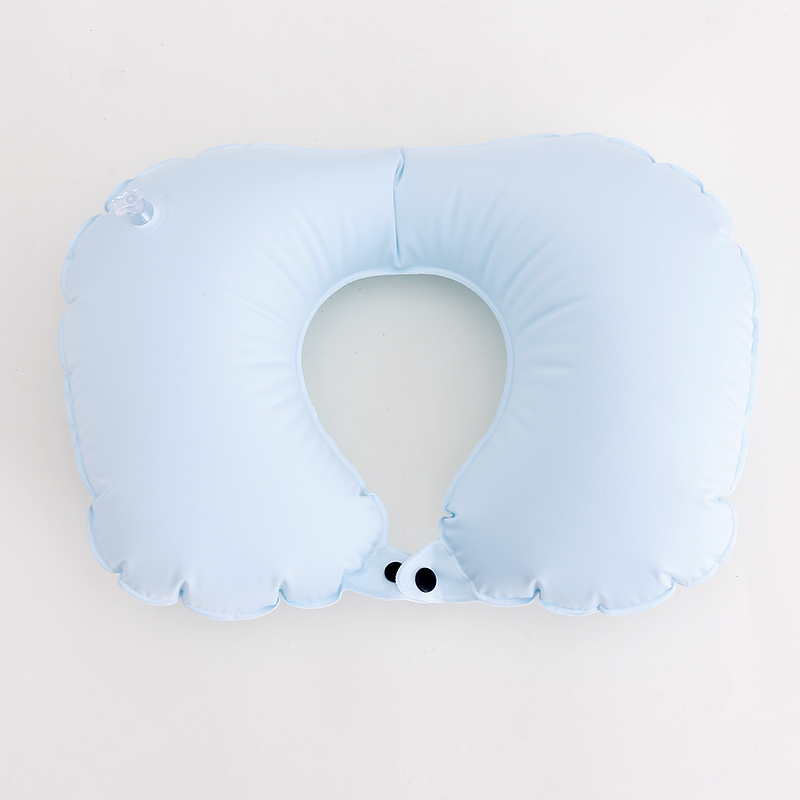 وسادة بلون سادة قابلة للنفخ على شكل حرف U (أزرق)