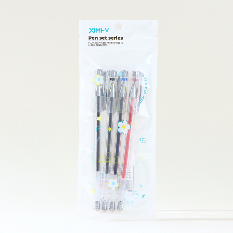 قلم جل أسطواني شفاف 4 قطع (ألوان متنوعة 0.5 ملم)