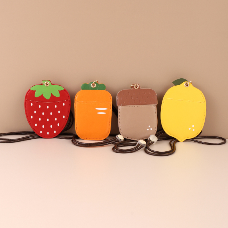 Fruit and Vegetable Artificial Leather Card Holder Keychain