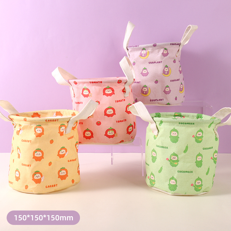 V Family Small Fabric Storage Bucket with Drawstring