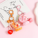 cream bear heart moon light oil floating keychain