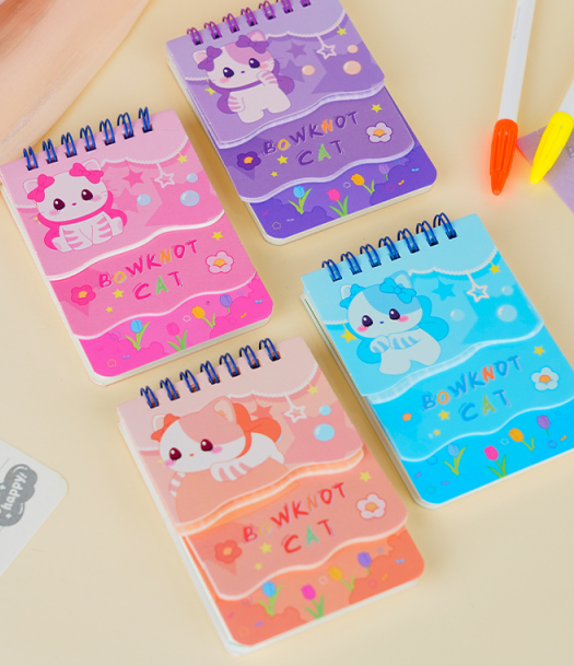 Bowknot Kitten Three-Layer Sprial Notebook A7