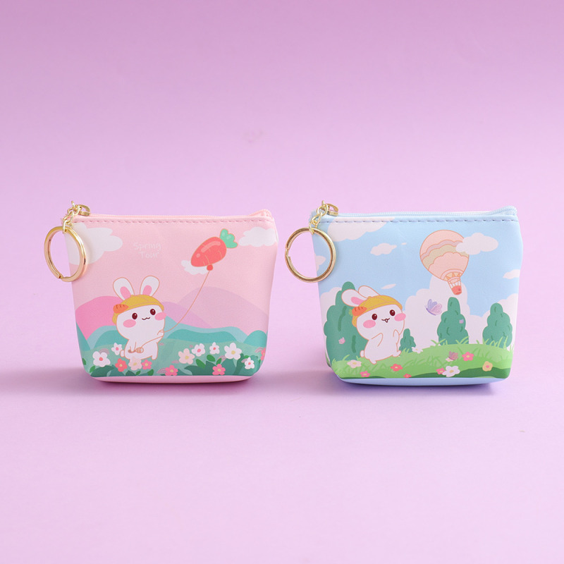 Playing White Bunny Trapezoidal Coin Purse