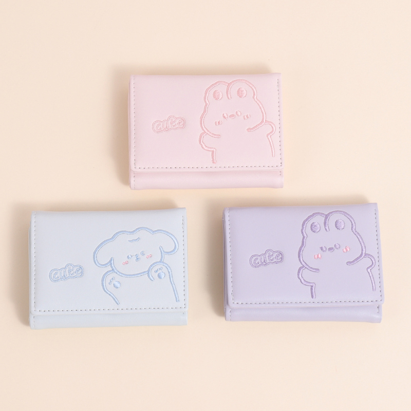 Happy Animal Embroidery Trifold Purse for Ladies