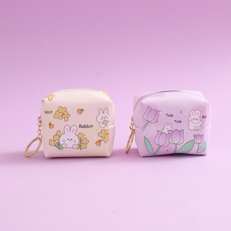 Flower White Bunny Square Coin Purse