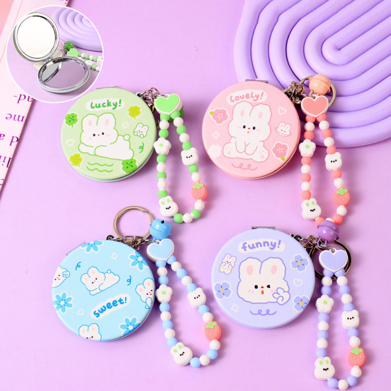 Cute Bunny Flower Round Hanging Mirror for Bag