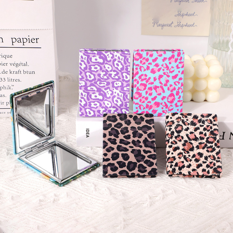 Leopard Printed Rectangular Portable Mirror