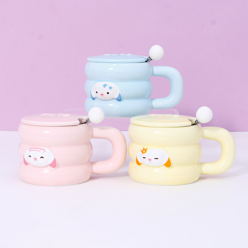 Cute Pet Circle Shaped Ceramic Cup with Lid