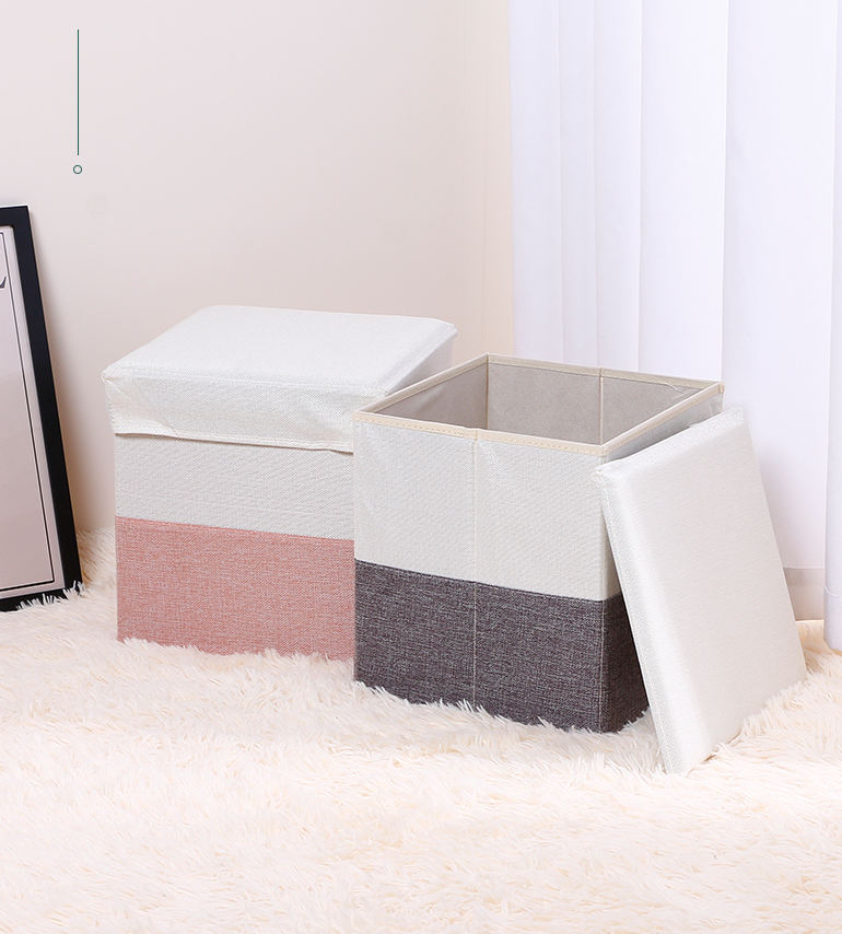 Solid Color Splicing Fabric Storage Ottoman