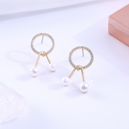 Elegant Zircon Artificial Pearl Round Knot Earrings