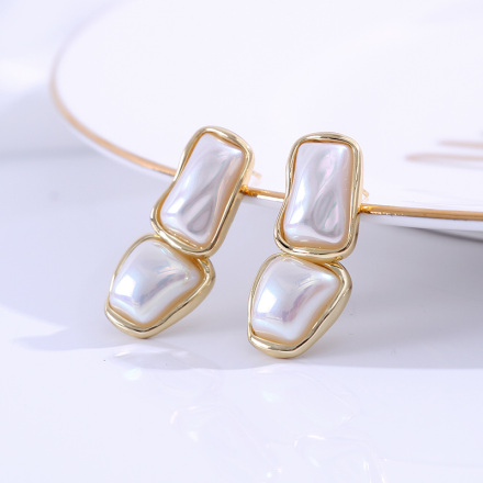 925 Silver Needle Irregular Geometric Artificial Pearl Earrings