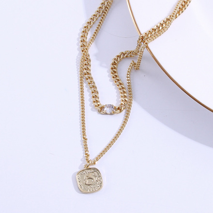 Square Pendant Two Layers Necklace