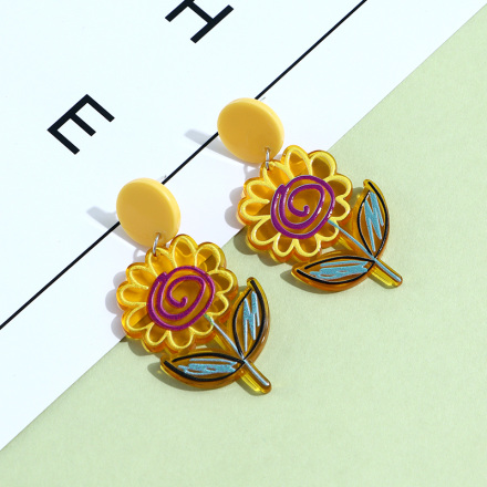 925 Silver Needle Yellow Flower Acrylic Earrings