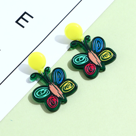 925 Silver Needle Retro Colorful Butterfly Acrylic Earrings