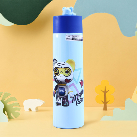 Magic Bear Painting Mini Pocket Vacuum Flask 270ml/9.1fl.oz.(Blue)