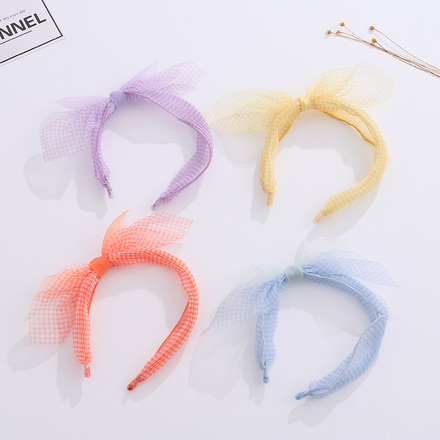 Checks Gauze Bow Knot Kids Hair Band