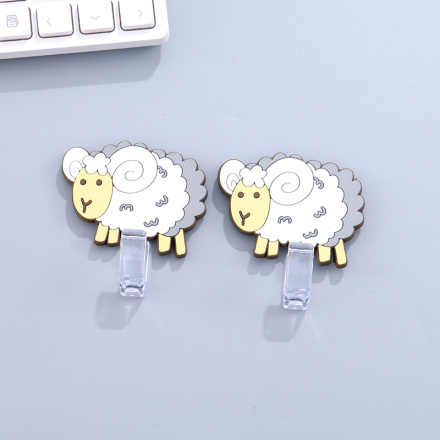 Sheep Shape Self-adhesive Hooks (2 Count)(White)
