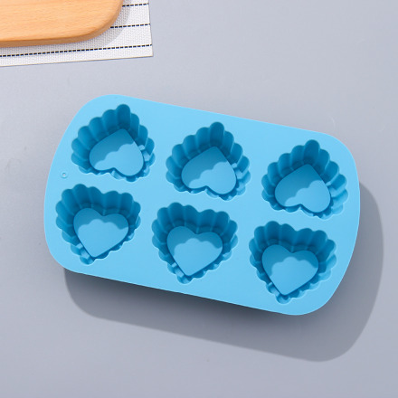 Lace Border Heart-shape 6 Cavities Baking Mold (Blue)
