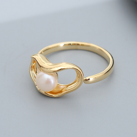 Artificial Pearl Geometric Open Ring