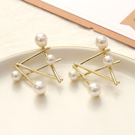 925 Silver Needle Cross Artificial Pearl Earrings