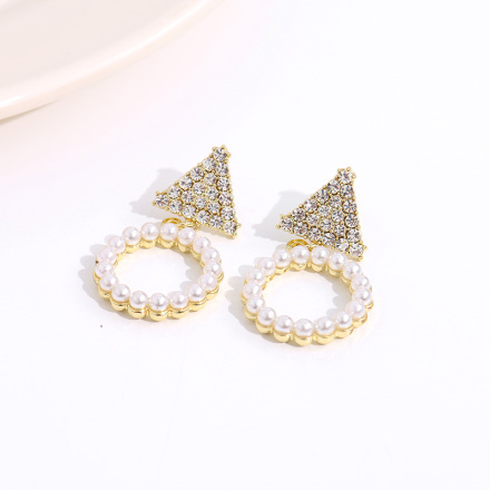 Stylish Rhinestone Artificial Pearl Round Earrings