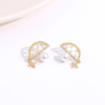 Stylish Artificial Pearl Zircon Half Circle Earrings