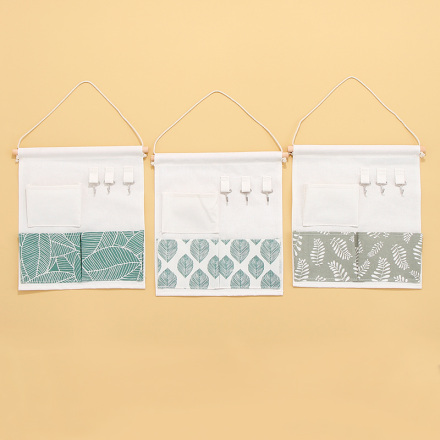 Leaves Series Hanging Storage Bag with 3 Pockets and 3 Hooks