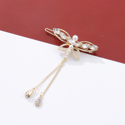 Rhinestone Artificial Pearl Dragonfly Hair Clip