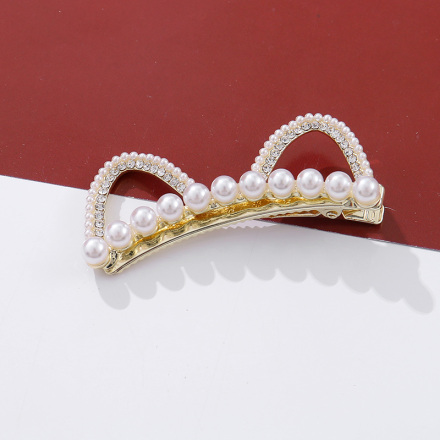 Kitty Ear Rhinestone Artificial Pearl Hair Clip